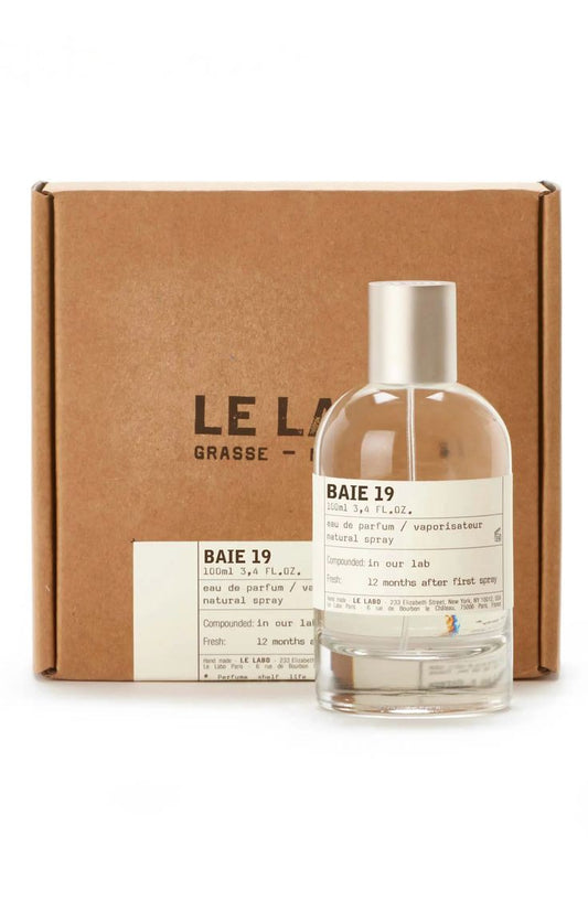 Le Labo Baie 19 bottle photographed beside its box