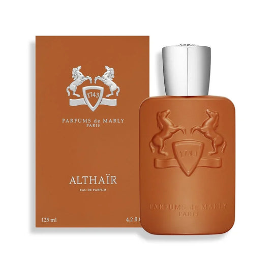Bottle of Althaïr By Parfums de Marly shown next to its packaging