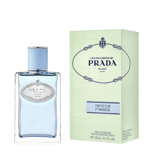 Infusion D'amande By Prada bottle photographed beside its box