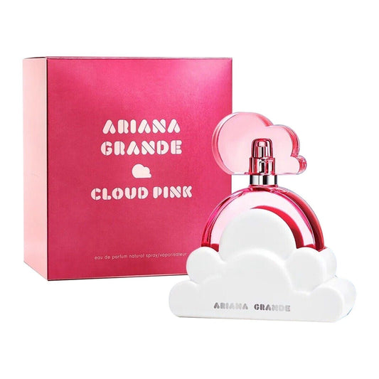 Bottle of Ariana Grande Cloud Pink shown next to its packaging