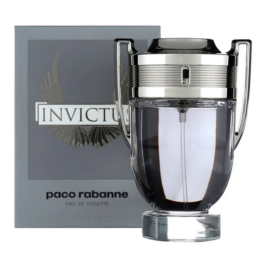 Invictus Eau de Toilette By Rabanne bottle with box on a plain background