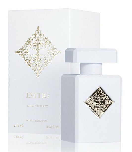Musk Therapy Extrait De Parfum By Initio bottle with box on a plain background