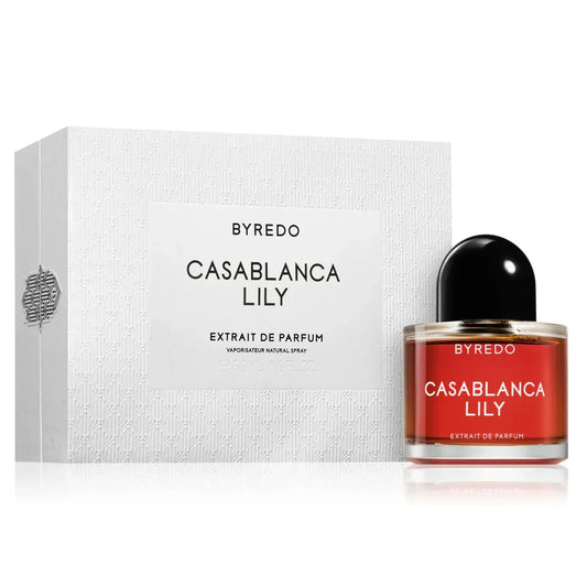 Bottle of Byredo Casablanca Lily shown next to its packaging