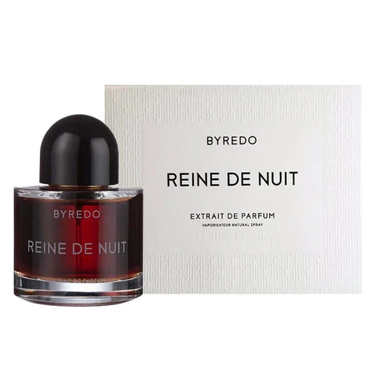 Byredo Reine de Nuit bottle with box on a plain background