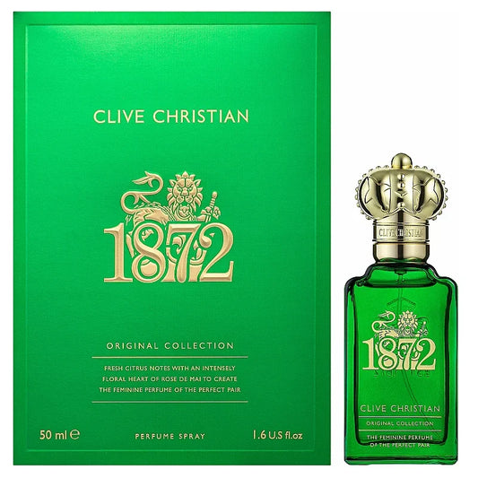 Bottle of 1872 For Women By Clive Christian shown next to its packaging