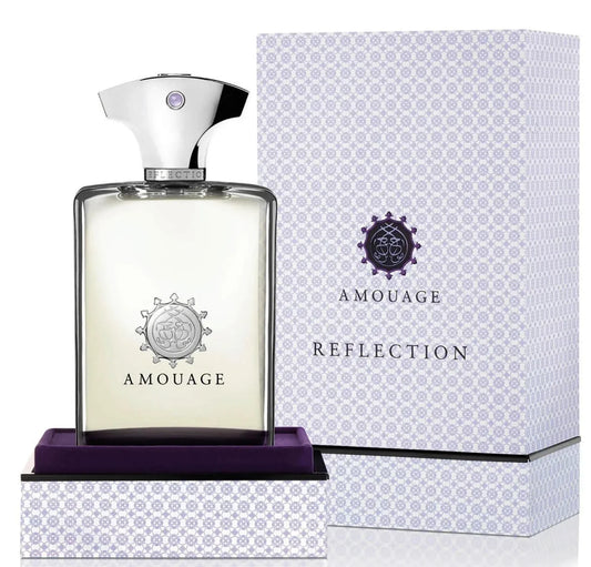 Amouage Reflection Man bottle photographed beside its box