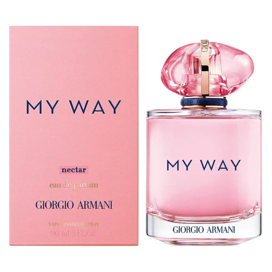 Bottle of Giorgio Armani My Way Nectar shown next to its packaging