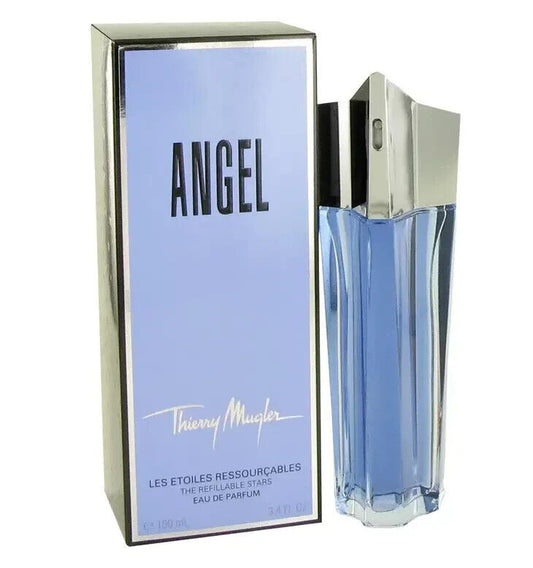 Angel Eau de Parfum By Thierry Mugle bottle photographed beside its box