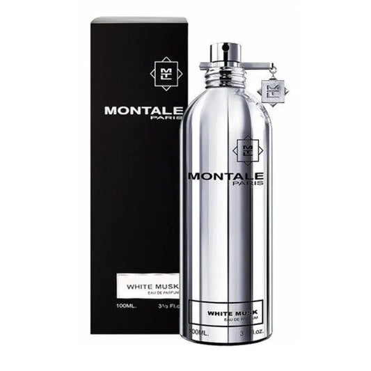 White Musk By Montale bottle with box on a plain background