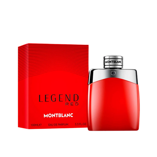Legend Red By Montblanc bottle photographed beside its box