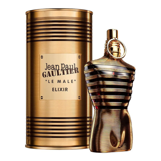 Jean Paul Gaultier Le Male Elixir fragrance bottle and outer packaging