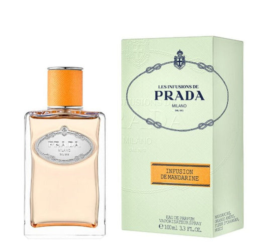 Infusion De Mandarine By Prada bottle photographed beside its box