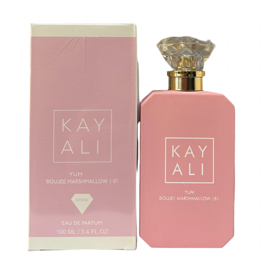 Kayali Yum Boujee Marshmallow | 81 bottle photographed beside its box