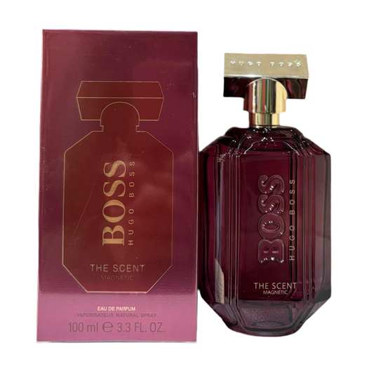 Hugo Boss The Scent for Her Magnetic bottle with box on a plain background