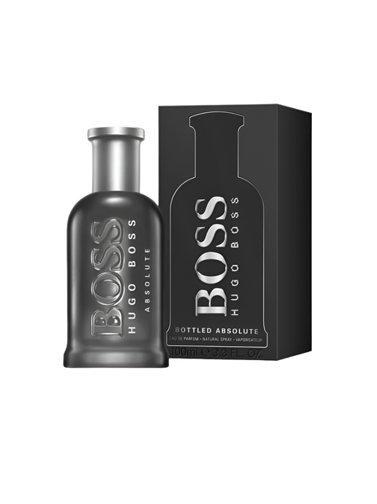 Bottle of Hugo Boss Bottled Absolute shown next to its packaging