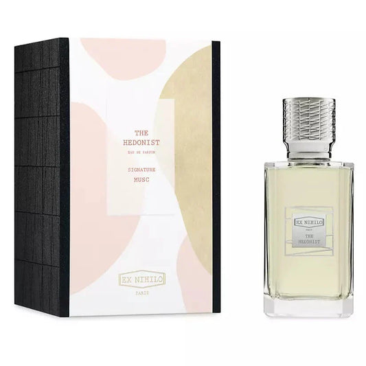 Bottle of Ex Nihilo The Hedonist Musc shown next to its packaging