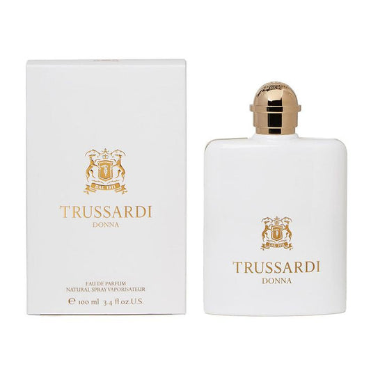 Bottle of Trussardi White Eau de Parfum shown next to its packaging