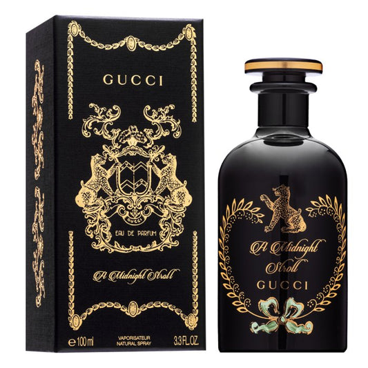 Bottle of Gucci A Midnight Stroll shown next to its packaging