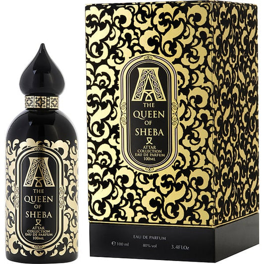 Bottle of Attar Collection The Queen of Sheba shown next to its packaging