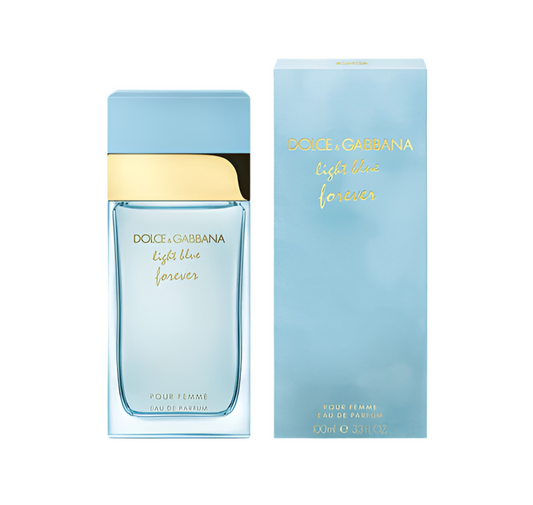 Bottle of Dolce & Gabbana Light Blue Forever shown next to its packaging