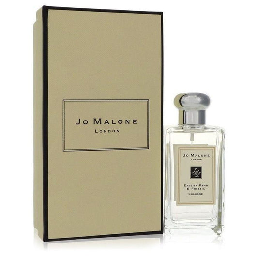 Bottle of Jo Malone English Pear & Freesia shown next to its packaging