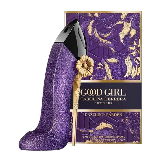 Bottle of Carolina Herrera Good Girl Dazzling Garden shown next to its packaging