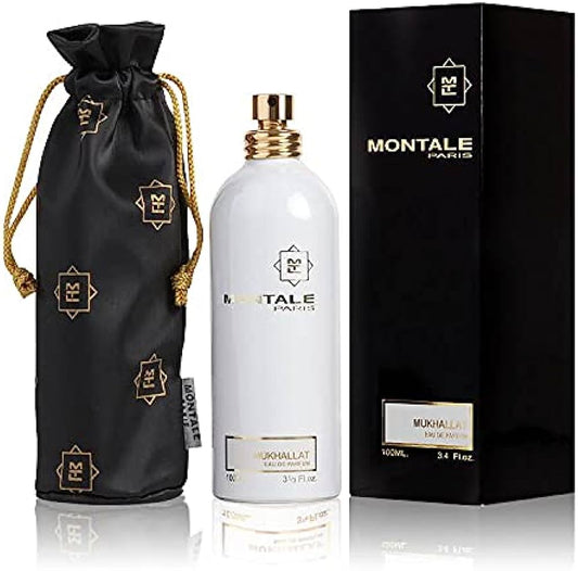 Montale Mukhalalat bottle with box on a plain background