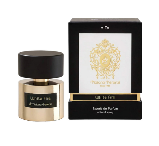 White Fire By Tiziana Terenzi fragrance bottle and outer packaging