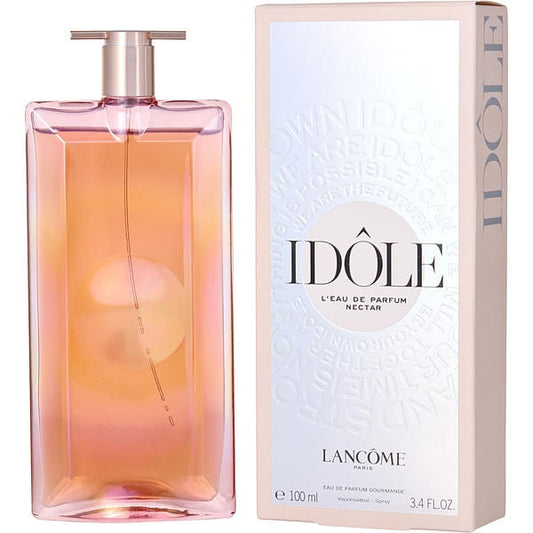 Lancôme Idôle Nectar Eau de Parfum bottle with box on a plain background