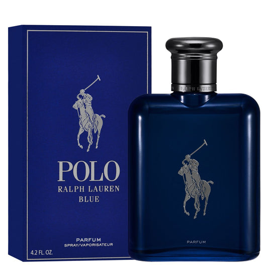Bottle of Polo Ralph Lauren Blue Perfume shown next to its packaging
