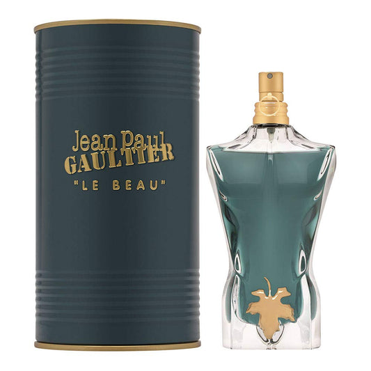 Jean Paul Gaultier Le Beau bottle photographed beside its box
