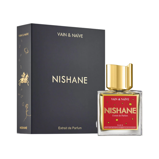 Vain and Naive By Nishane bottle with box on a plain background