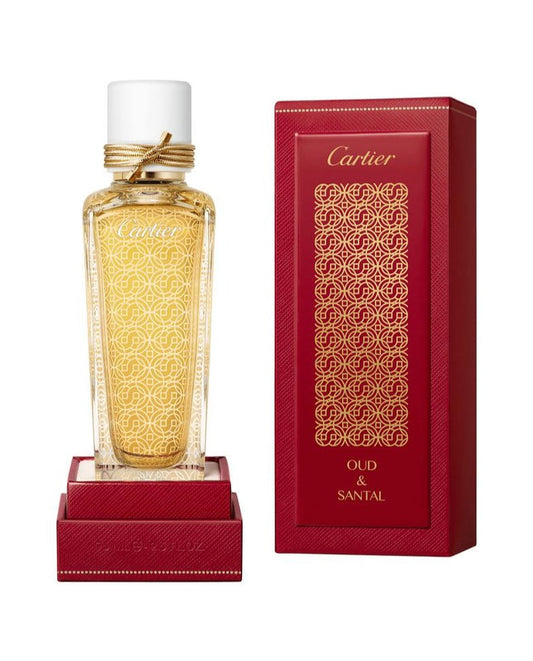 Bottle of Cartier Oud & Santal shown next to its packaging