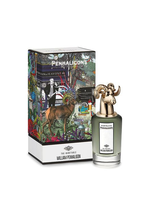 William Penhaligon bottle photographed beside its box