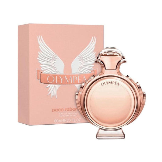 Bottle of Olympea shown next to its packaging