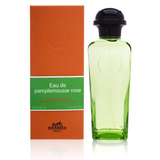 Hermès Eau de Pamplemousse Rose bottle with box on a plain background