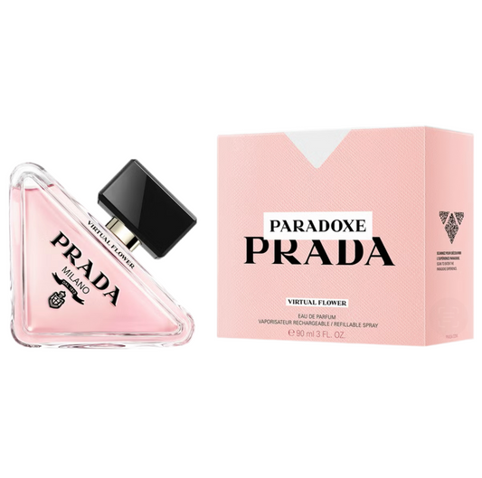 Prada Paradoxe Virtual Flower By Prada bottle with box on a plain background
