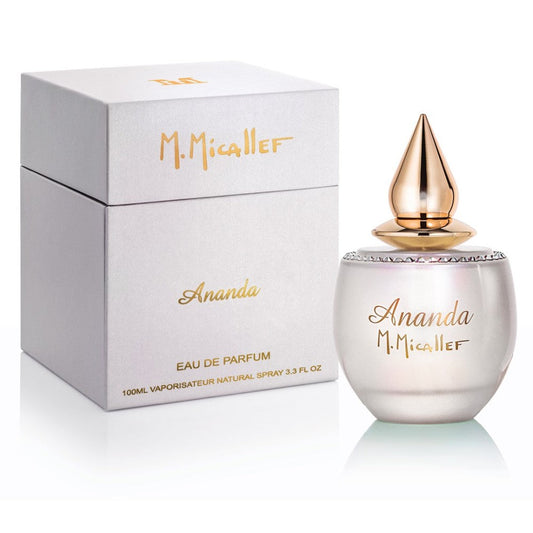 Ananda By M. Micallef bottle photographed beside its box