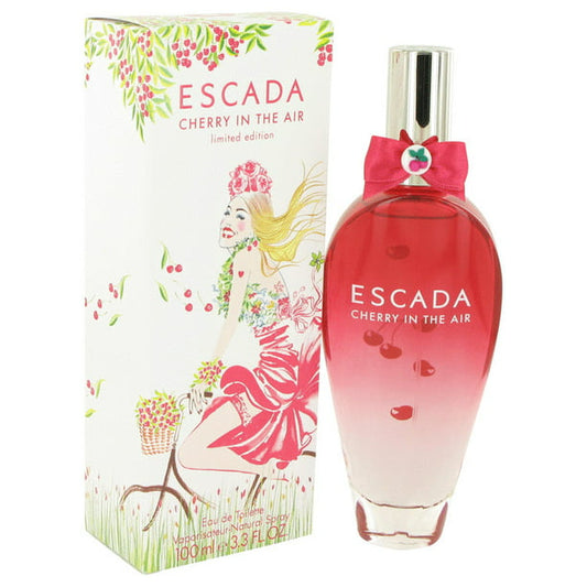 Escada Cherry in the Air bottle photographed beside its box