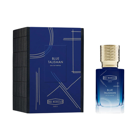 Ex Nihilo Blue Talisman bottle photographed beside its box