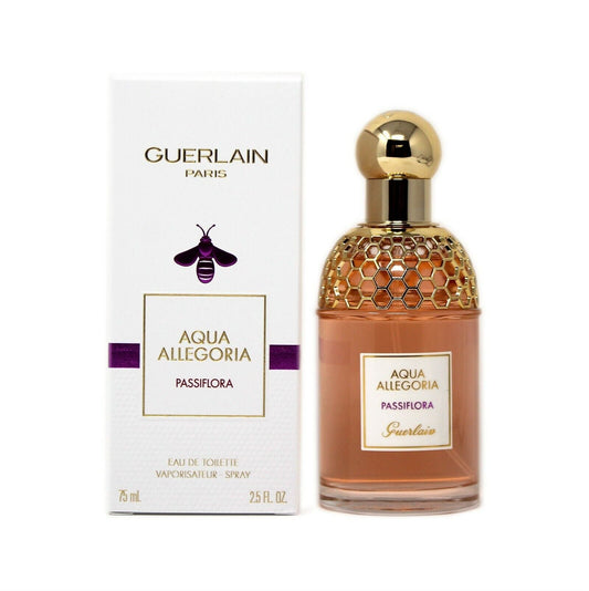 Guerlain Aqua Allegoria Passiflora bottle with box on a plain background