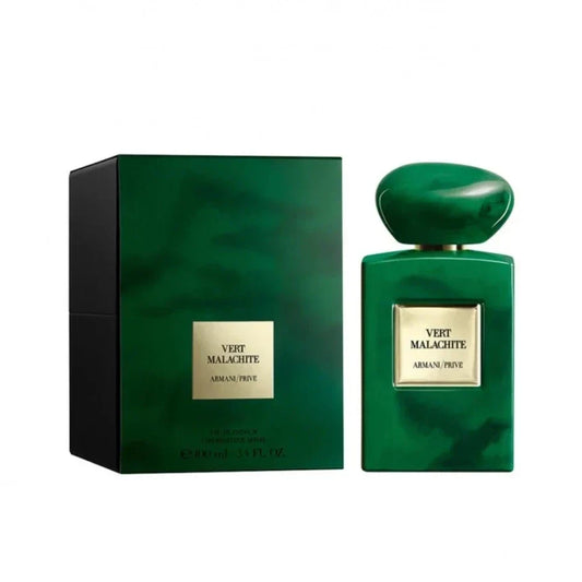 Giorgio Armani Privé Vert Malachite bottle photographed beside its box