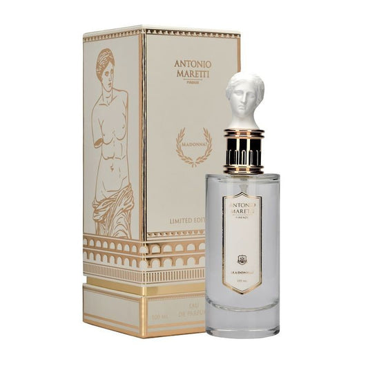 Antonio Maretti Madonna bottle with box on a plain background