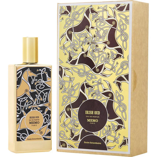 Bottle of Irish Oud By Memo Paris shown next to its packaging