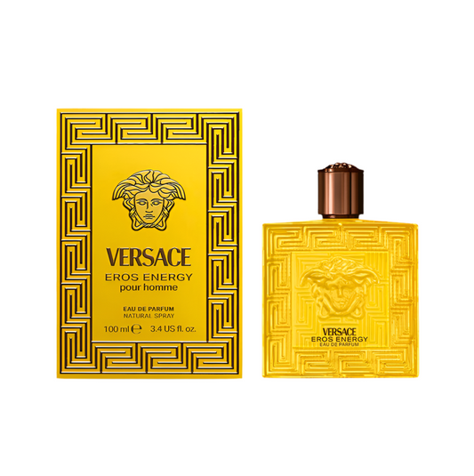 Eros Energy By Versace bottle with box on a plain background