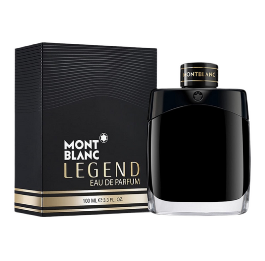 Legend Eau de Parfum By Montblanc bottle photographed beside its box