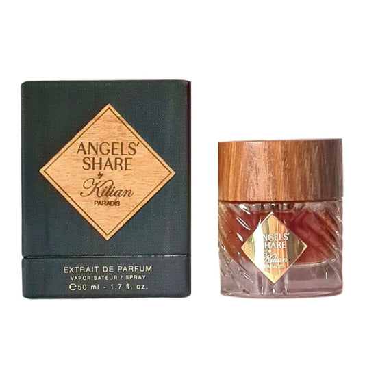Bottle of Kilian Angel's Share Paradis shown next to its packaging