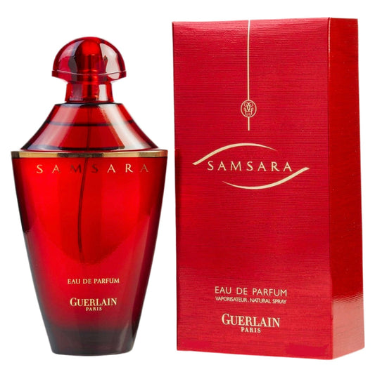 Guerlain Samsara Eau de Parfum bottle with box on a plain background