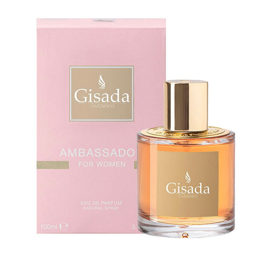 Ambassador Women By Gisada bottle with box on a plain background