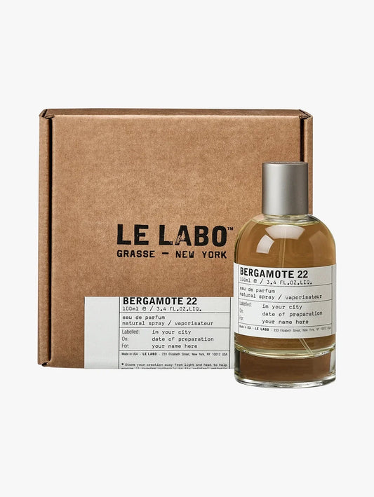 Le Labo Bergamote 22 Eau De Parfum bottle photographed beside its box